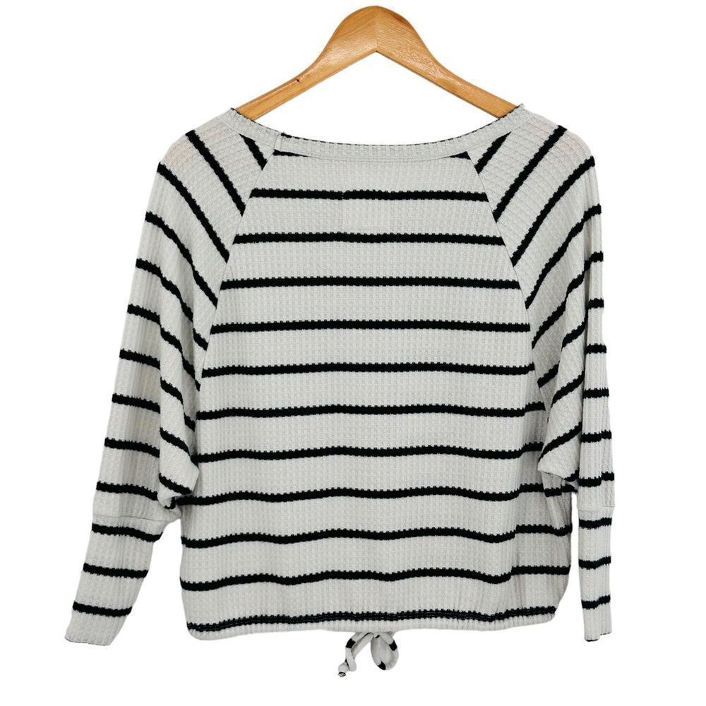 Chaser off white and black stripe waffle slouchy top with drawstring size small - Picture 4 of 6